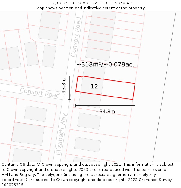 12, CONSORT ROAD, EASTLEIGH, SO50 4JB: Plot and title map