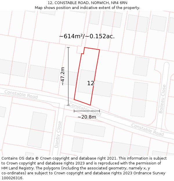 12, CONSTABLE ROAD, NORWICH, NR4 6RN: Plot and title map