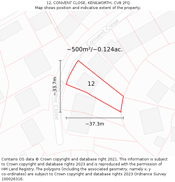 12, CONVENT CLOSE, KENILWORTH, CV8 2FQ: Plot and title map