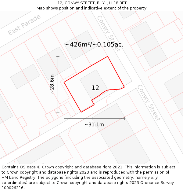 12, CONWY STREET, RHYL, LL18 3ET: Plot and title map