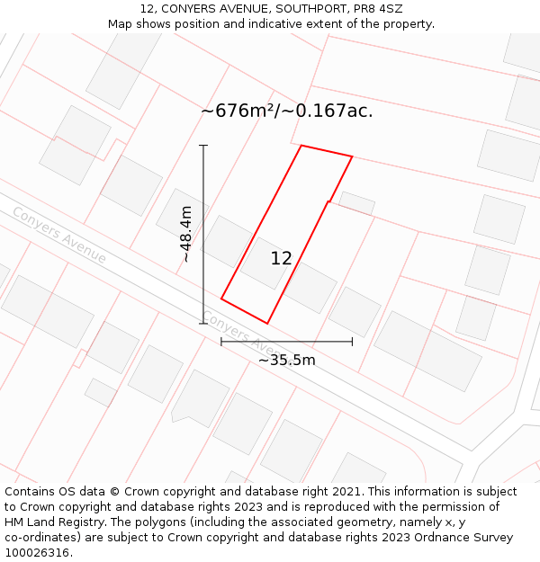 12, CONYERS AVENUE, SOUTHPORT, PR8 4SZ: Plot and title map