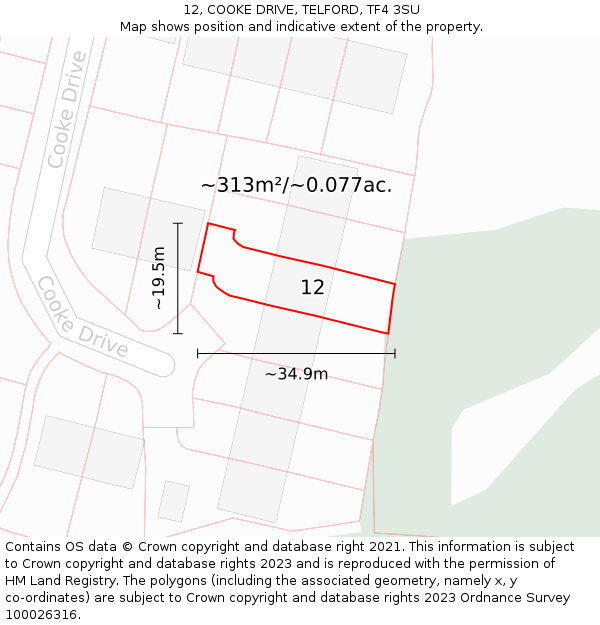 12, COOKE DRIVE, TELFORD, TF4 3SU: Plot and title map