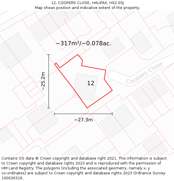 12, COOPERS CLOSE, HALIFAX, HX2 0SJ: Plot and title map