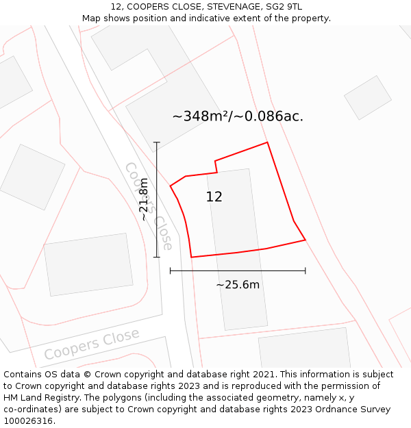 12, COOPERS CLOSE, STEVENAGE, SG2 9TL: Plot and title map