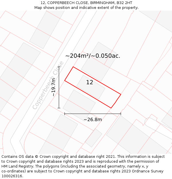 12, COPPERBEECH CLOSE, BIRMINGHAM, B32 2HT: Plot and title map