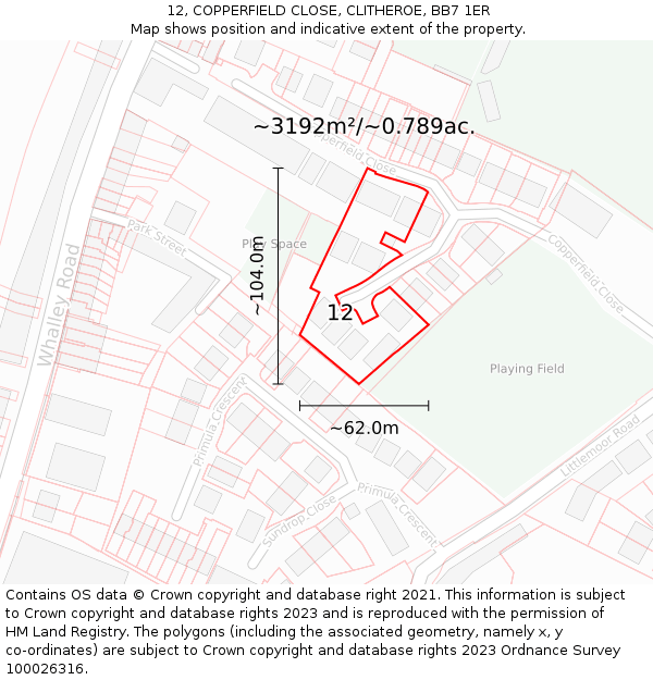 12, COPPERFIELD CLOSE, CLITHEROE, BB7 1ER: Plot and title map