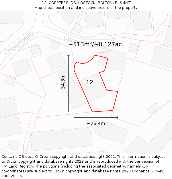 12, COPPERFIELDS, LOSTOCK, BOLTON, BL6 4HZ: Plot and title map