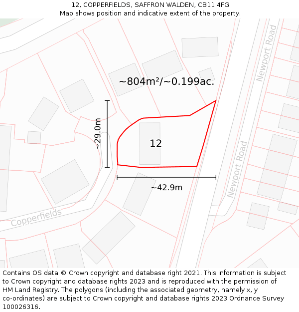 12, COPPERFIELDS, SAFFRON WALDEN, CB11 4FG: Plot and title map