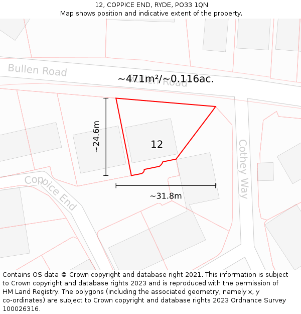 12, COPPICE END, RYDE, PO33 1QN: Plot and title map