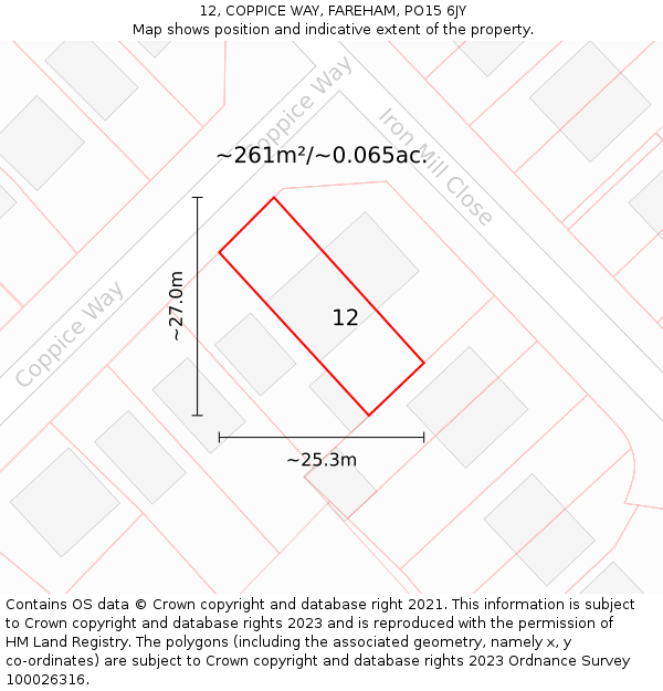 12, COPPICE WAY, FAREHAM, PO15 6JY: Plot and title map