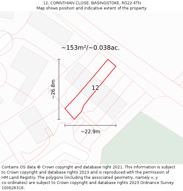 12, CORINTHIAN CLOSE, BASINGSTOKE, RG22 4TN: Plot and title map