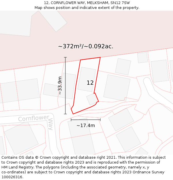 12, CORNFLOWER WAY, MELKSHAM, SN12 7SW: Plot and title map