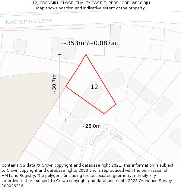 12, CORNMILL CLOSE, ELMLEY CASTLE, PERSHORE, WR10 3JH: Plot and title map