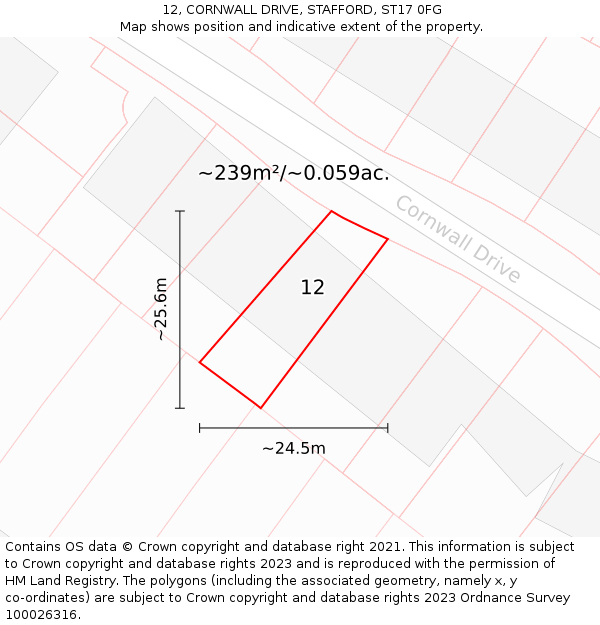 12, CORNWALL DRIVE, STAFFORD, ST17 0FG: Plot and title map