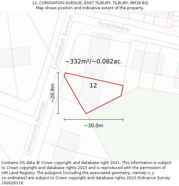 12, CORONATION AVENUE, EAST TILBURY, TILBURY, RM18 8SJ: Plot and title map