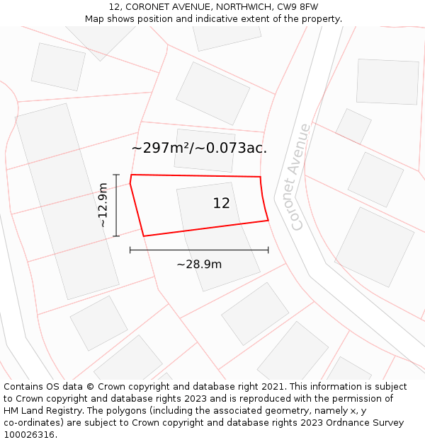 12, CORONET AVENUE, NORTHWICH, CW9 8FW: Plot and title map