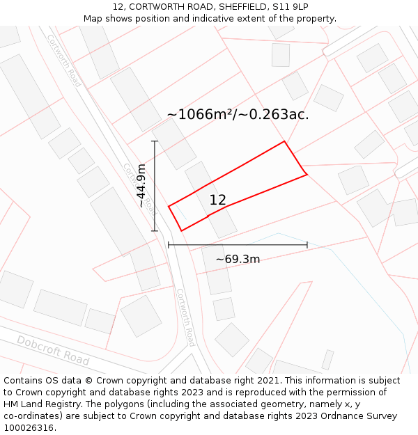 12, CORTWORTH ROAD, SHEFFIELD, S11 9LP: Plot and title map
