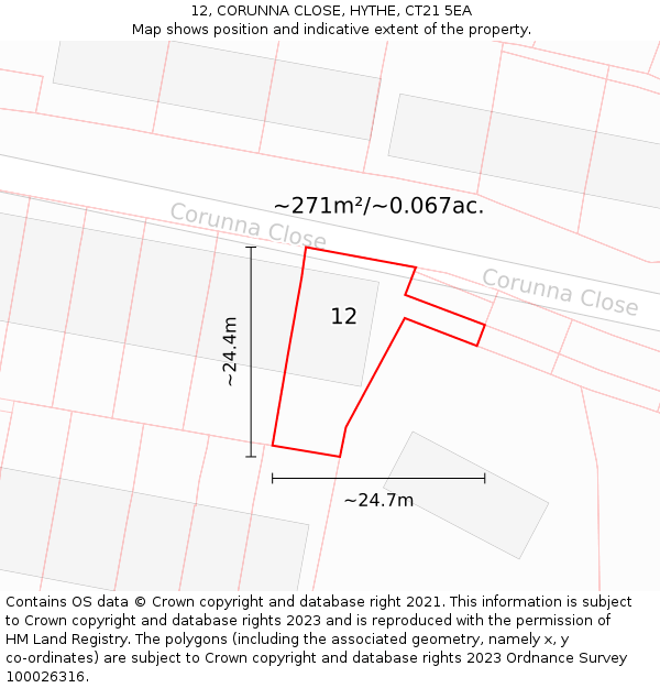 12, CORUNNA CLOSE, HYTHE, CT21 5EA: Plot and title map