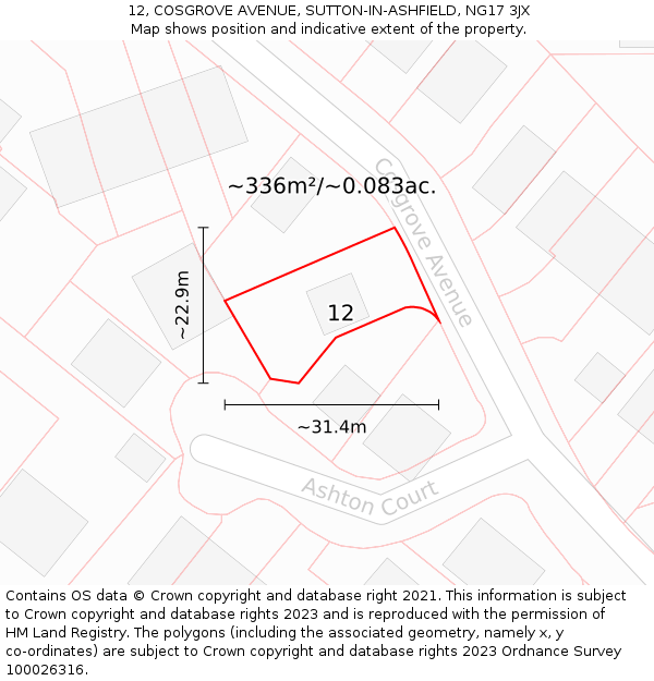 12, COSGROVE AVENUE, SUTTON-IN-ASHFIELD, NG17 3JX: Plot and title map