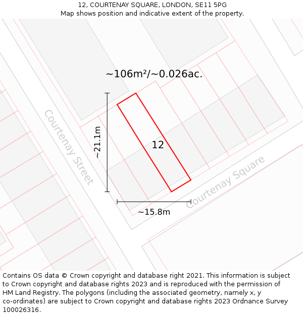 12, COURTENAY SQUARE, LONDON, SE11 5PG: Plot and title map