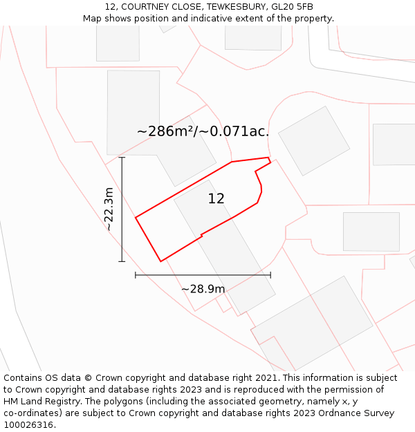 12, COURTNEY CLOSE, TEWKESBURY, GL20 5FB: Plot and title map