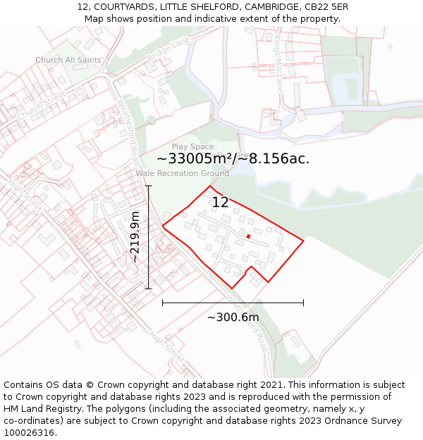 12, COURTYARDS, LITTLE SHELFORD, CAMBRIDGE, CB22 5ER: Plot and title map