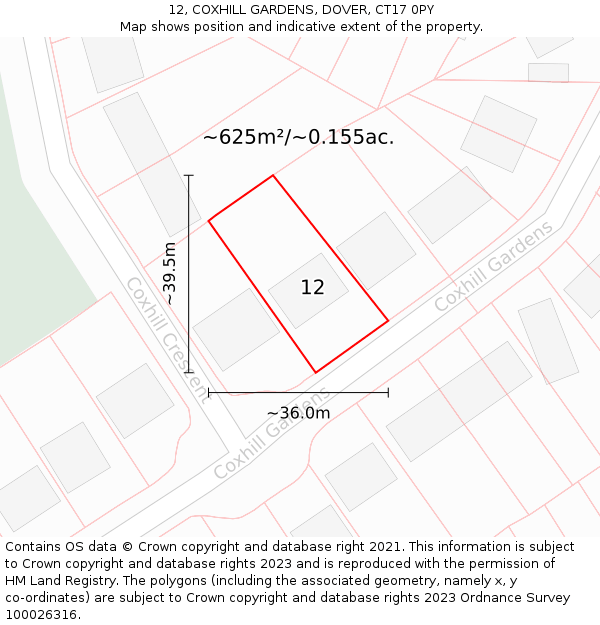 12, COXHILL GARDENS, DOVER, CT17 0PY: Plot and title map