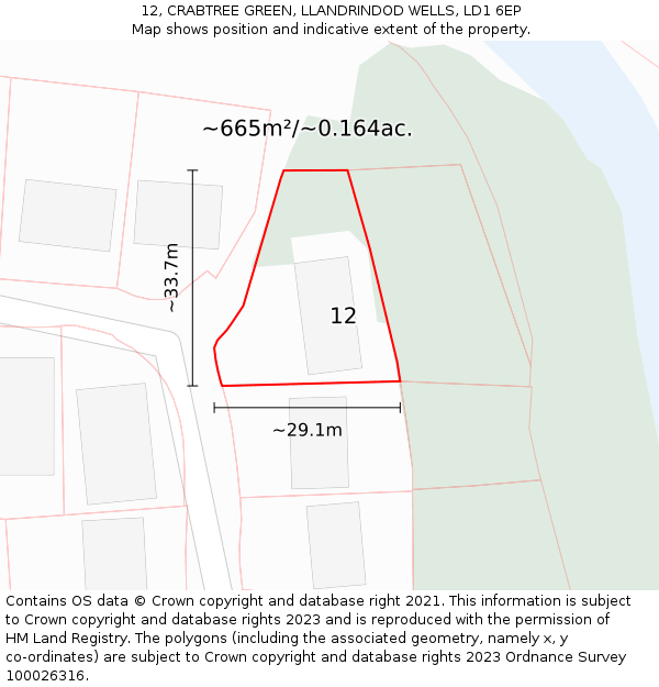 12, CRABTREE GREEN, LLANDRINDOD WELLS, LD1 6EP: Plot and title map