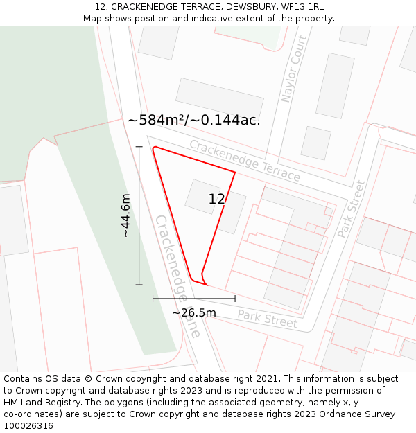 12, CRACKENEDGE TERRACE, DEWSBURY, WF13 1RL: Plot and title map