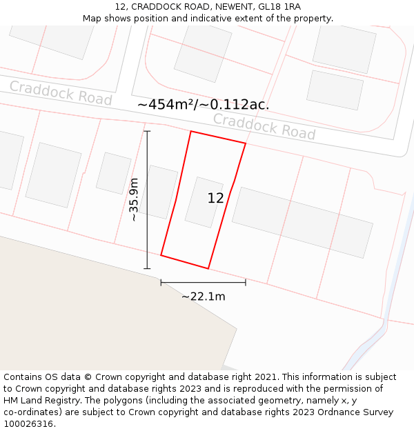 12, CRADDOCK ROAD, NEWENT, GL18 1RA: Plot and title map