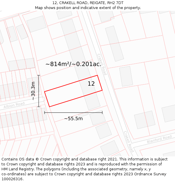 12, CRAKELL ROAD, REIGATE, RH2 7DT: Plot and title map