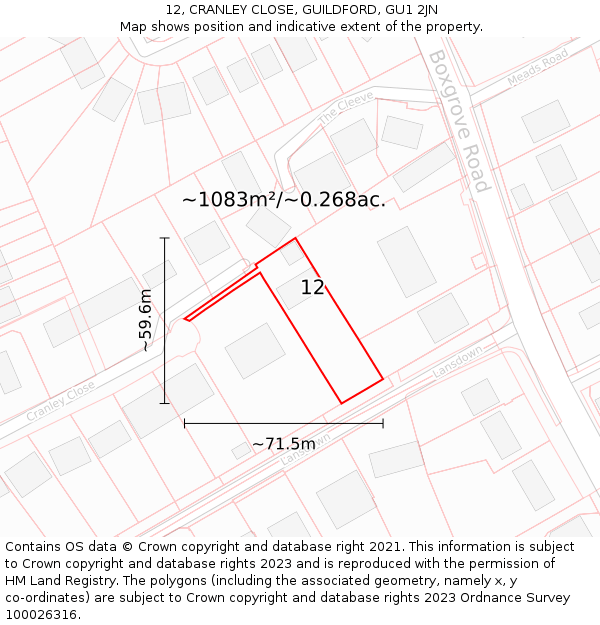 12, CRANLEY CLOSE, GUILDFORD, GU1 2JN: Plot and title map