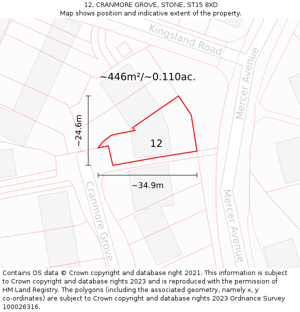 12, CRANMORE GROVE, STONE, ST15 8XD: Plot and title map