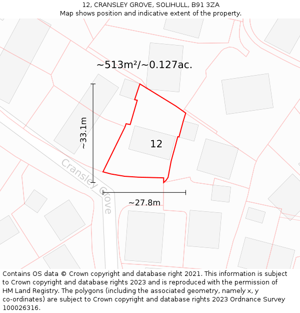 12, CRANSLEY GROVE, SOLIHULL, B91 3ZA: Plot and title map