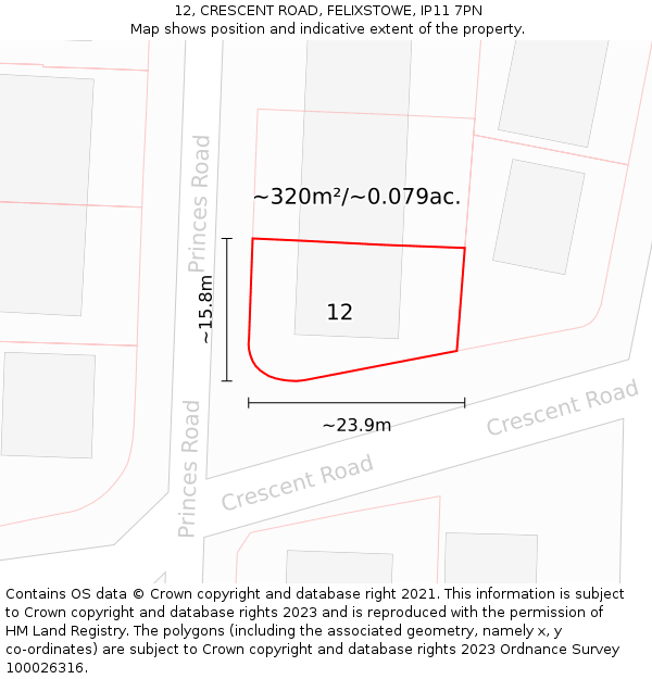 12, CRESCENT ROAD, FELIXSTOWE, IP11 7PN: Plot and title map