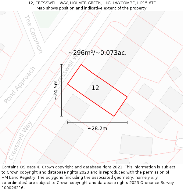 12, CRESSWELL WAY, HOLMER GREEN, HIGH WYCOMBE, HP15 6TE: Plot and title map