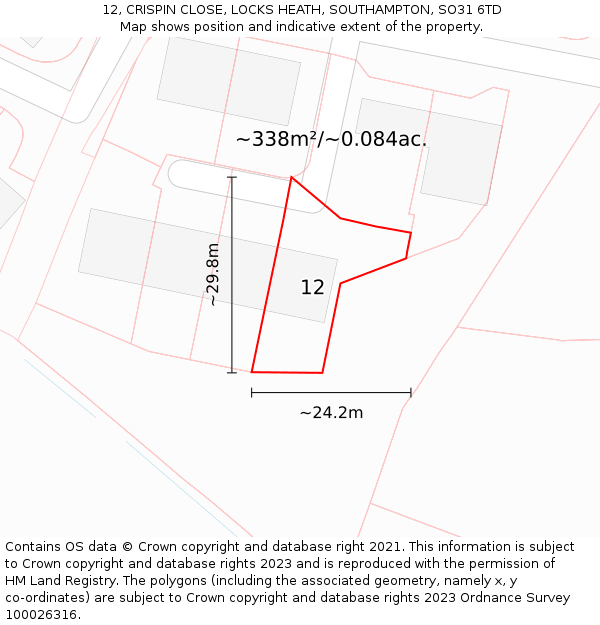 12, CRISPIN CLOSE, LOCKS HEATH, SOUTHAMPTON, SO31 6TD: Plot and title map