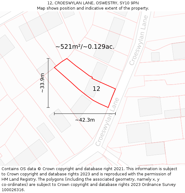 12, CROESWYLAN LANE, OSWESTRY, SY10 9PN: Plot and title map