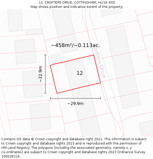 12, CROFTERS DRIVE, COTTINGHAM, HU16 4SD: Plot and title map