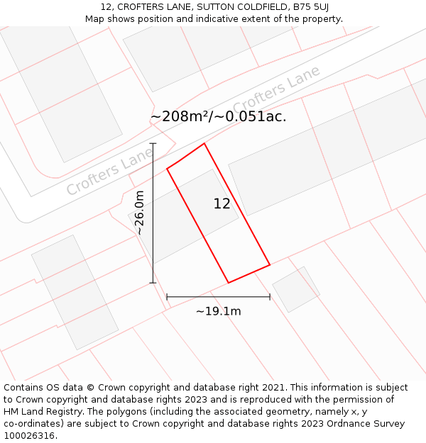 12, CROFTERS LANE, SUTTON COLDFIELD, B75 5UJ: Plot and title map