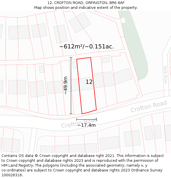 12, CROFTON ROAD, ORPINGTON, BR6 8AF: Plot and title map