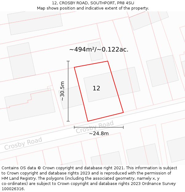 12, CROSBY ROAD, SOUTHPORT, PR8 4SU: Plot and title map