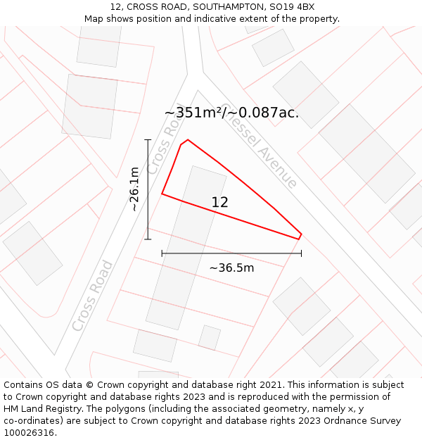 12, CROSS ROAD, SOUTHAMPTON, SO19 4BX: Plot and title map