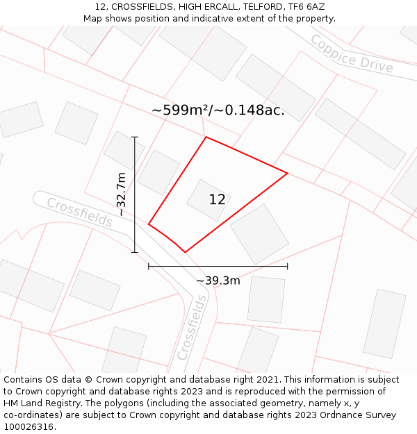 12, CROSSFIELDS, HIGH ERCALL, TELFORD, TF6 6AZ: Plot and title map