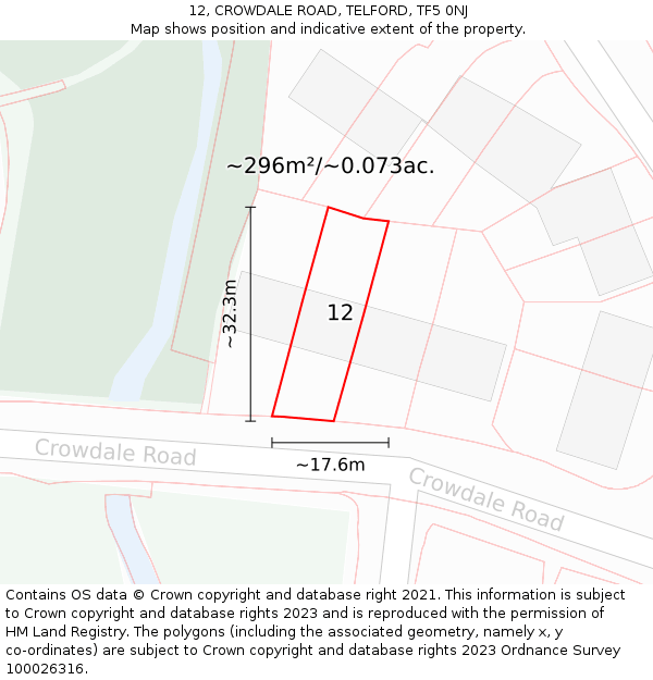 12, CROWDALE ROAD, TELFORD, TF5 0NJ: Plot and title map