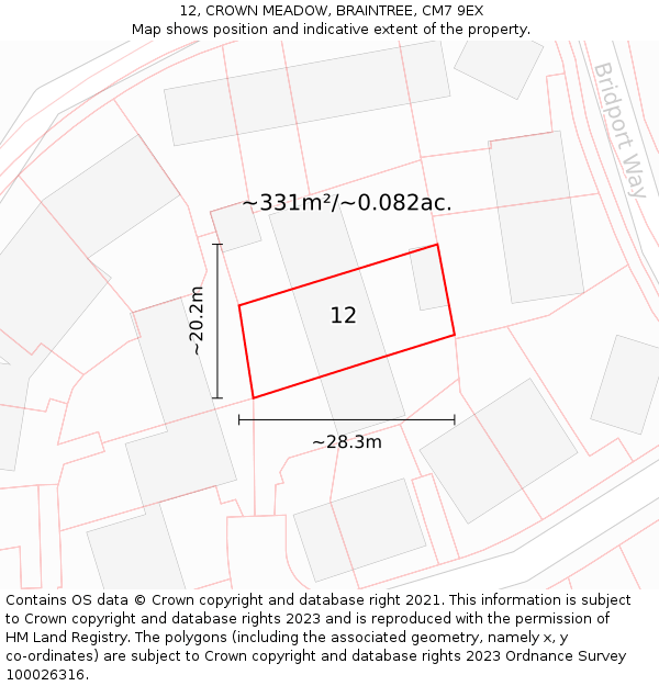 12, CROWN MEADOW, BRAINTREE, CM7 9EX: Plot and title map