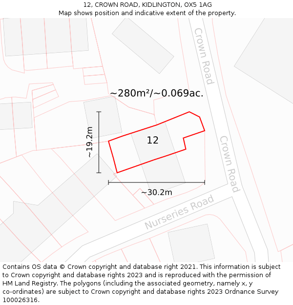 12, CROWN ROAD, KIDLINGTON, OX5 1AG: Plot and title map