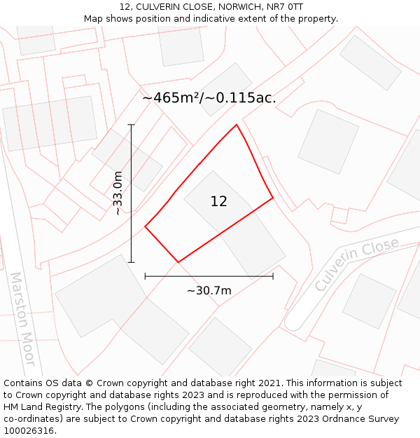 12, CULVERIN CLOSE, NORWICH, NR7 0TT: Plot and title map