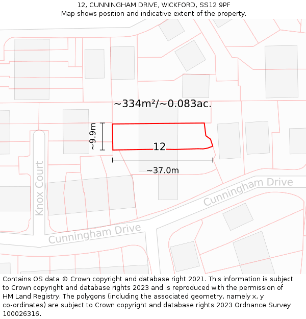 12, CUNNINGHAM DRIVE, WICKFORD, SS12 9PF: Plot and title map