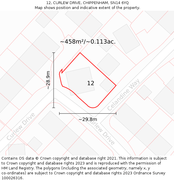 12, CURLEW DRIVE, CHIPPENHAM, SN14 6YQ: Plot and title map